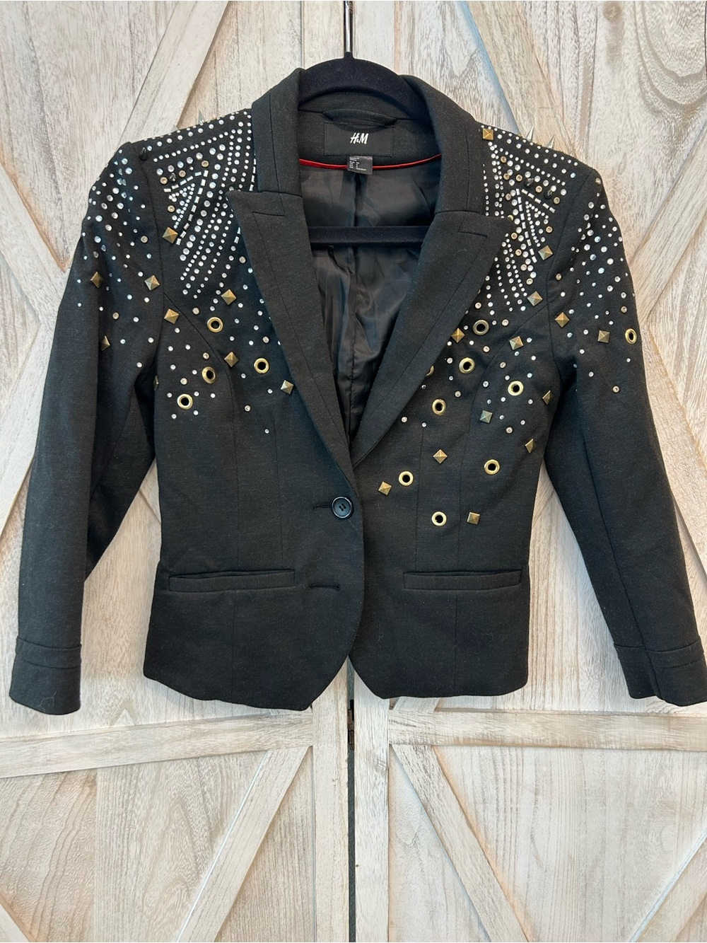 H&M Black Studded Blazer with Gold & Silver Accents